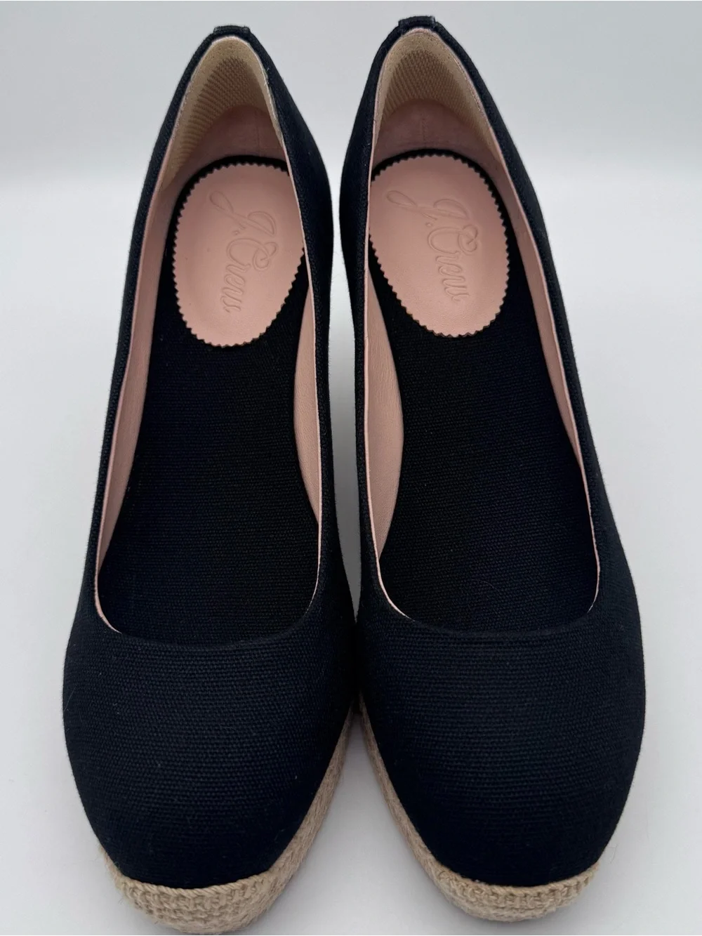 J.Crew Seville Black Canvas Espadrille Wedges Women Size 7.5 Slip On EUC